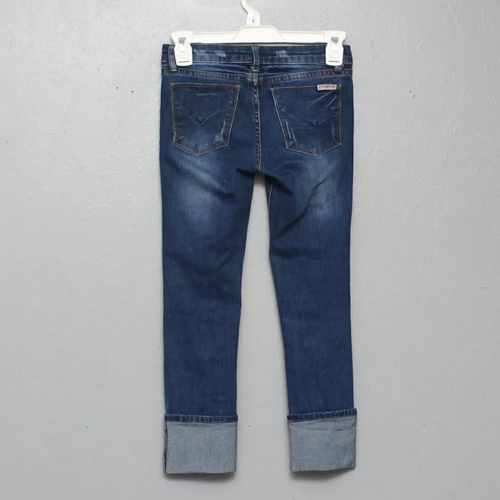 Hudson distressed dark wash cuffed jeans
